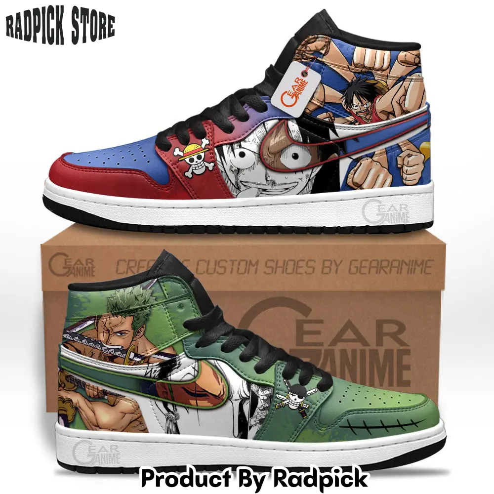 Zoro and luffy air jordan high top sneakers anime mixed manga style  rp0402179